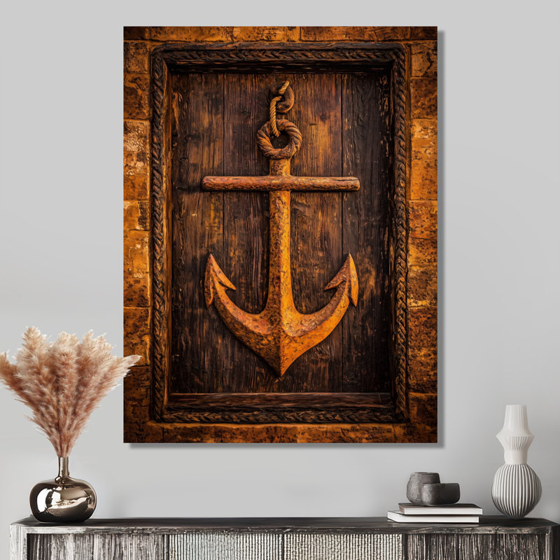 Rustique ancre corde sur la porte de pirate - décoration murale en métal côtier, impression métallique nautique