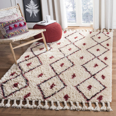 Powell Hand Tufted Wool/Cotton Geometric Rug in Beige/Red