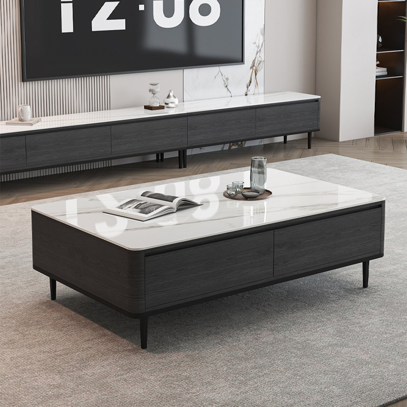 Luxury-Style Rectangular Granite Slab Coffee Table, 16.5" H x 47.2" L x 23.6" W, White