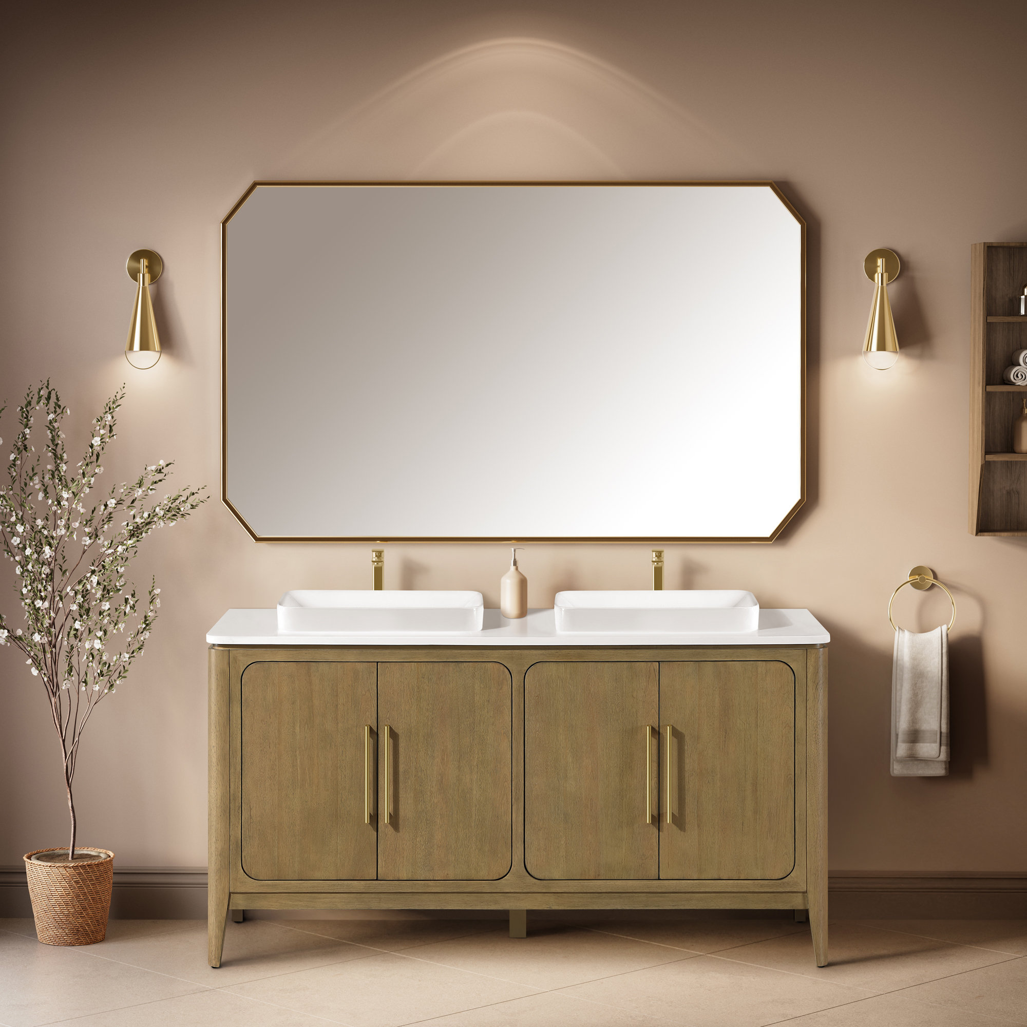 OVE Decors Heidi 60 In. Double Sink Freestanding Light Brown Oak ...