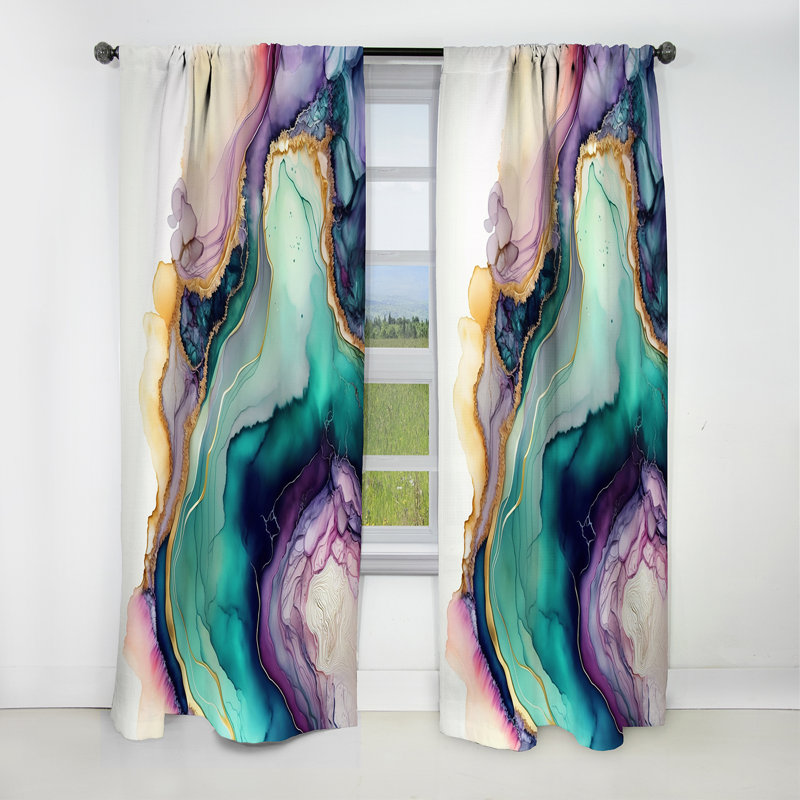 Vert / mauve abstrait Geode - Rideau de marbre abstrait - Rideau de marbre occultant - 1 panneaux, 52" W x 84" L