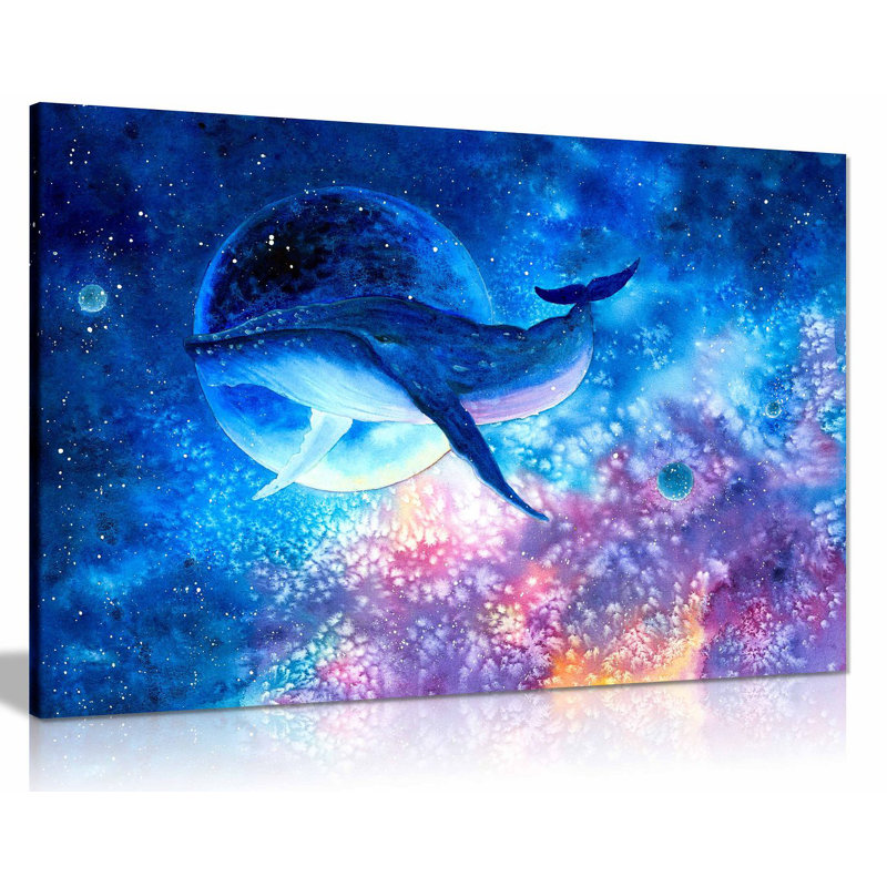 Blue Whale Diving Into Space Water - Wrapped Canvas Print, 76cm H x 51cm W