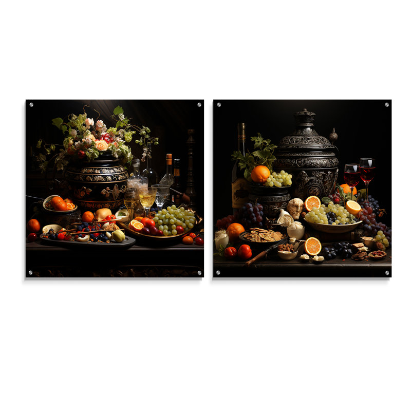 Worldly Symphony Fruit Cuisine - International Cuisine, ensemble de 2 verres muraux en acrylique, H 36 po x l 73 po