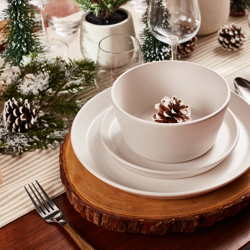 Stone Lain Albie 16-Piece Dinnerware Set Stoneware, Snow White