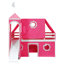 Lit mezzanine simple avec tente et tour rose Slide - Rose