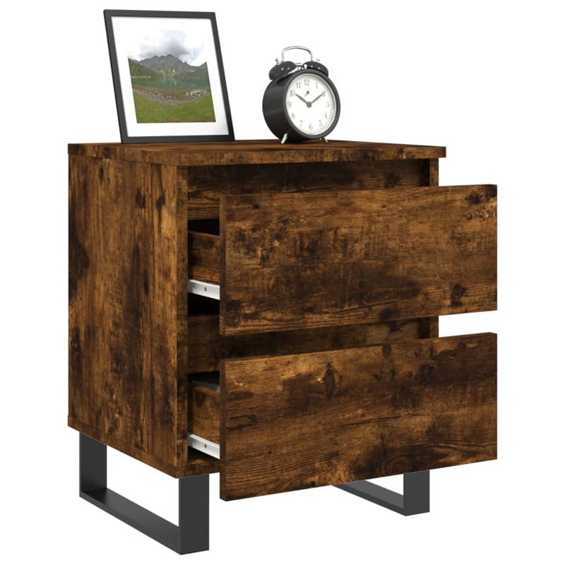 Mikaia 40cm W Iron Bedside Table, Smoked Oak