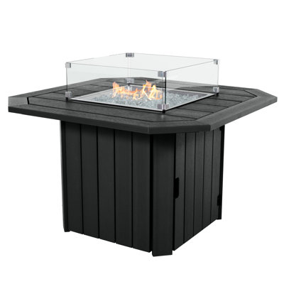 Table de foyer d'extérieur en polyrésine au propane avec couvercle Strella H 24 po x l 40 po
