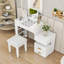Meuble-lavabo de maquillage avec miroir rabattable, lumière DEL, armoire latérale rétractable et tabouret rembourré-2090295473