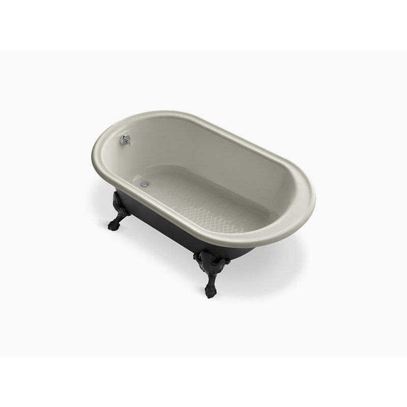 Iron Works Historic 66" x 36" Freestanding Oval Bath with Iron Black Exterior and Safeguard Finish, Sandbar