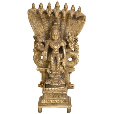 Statue de 8 po Vishnu debout à quatre bras avec sept capuchons en laiton Shesha