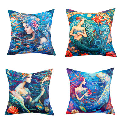 Indoor / Outdoor Blue Square Throw Pillow Cover