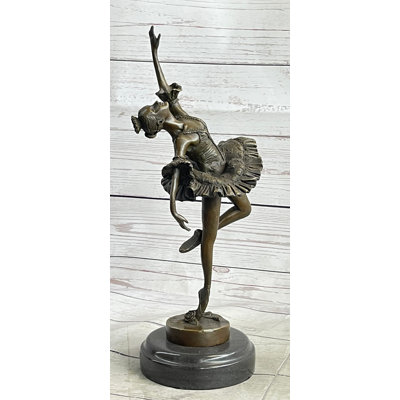 Ballerina Ballet Dancer Bronze Sculpture Statue Signed Original Art on Marble Base