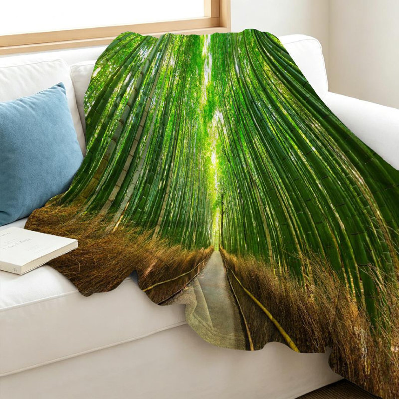 Jeté en flanelle verte ultra douce, impression sur une face Bamboo Forest, Throw 40" x 50"