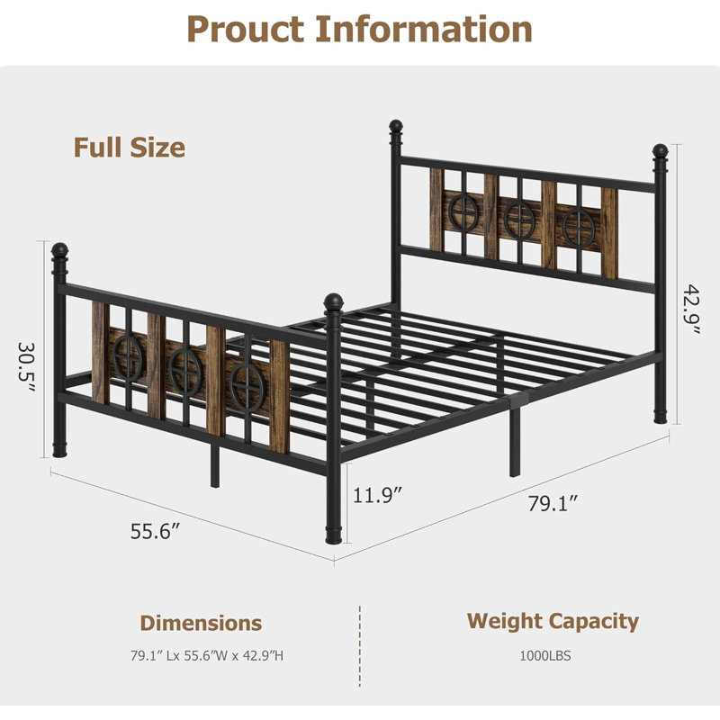 Structure de lit en métal, structure de lit plateforme en fer moderne avec tête et pied de lit, support de lattes en métal robuste sous le lit, sans bruit, aucun sommier requis, assemblage facile