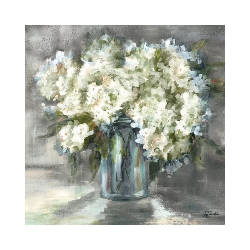 White And Taupe Hydrangeas Sill Life by Tre Sorelle Studios - Wrapped Canvas Giclee Art Print