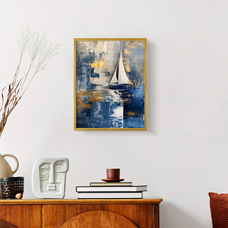 NAUTICAL Series CC - reproduction encadrée de qualité supérieure - prête à être accrochée - aucun clou requis, Doré