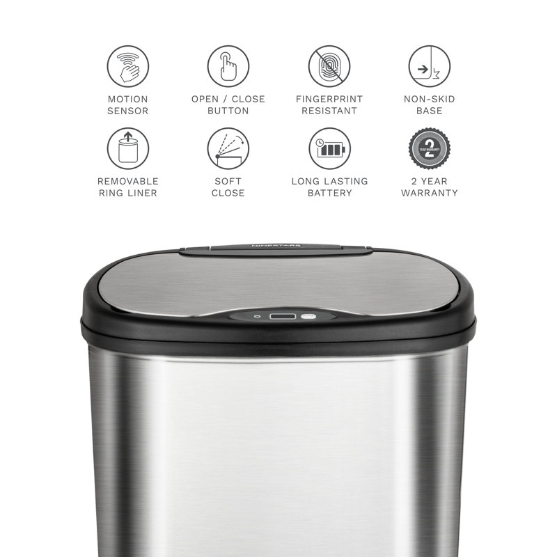 13.2 Gallon Stainless Steel Touchless Sensor Trashcan, Silver/Black