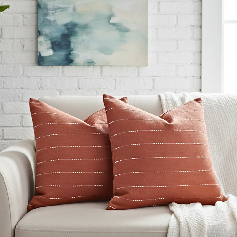 Coussin décoratif rayé, coussin en coton avec rayures tissées, H 20 po x l 20 po, Housse de coussin seulement - sans coussin