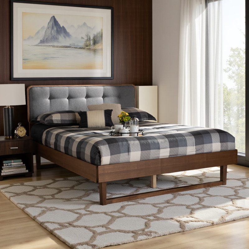Kicki Upholstered Platform, Full Bed, Dark Grey/Brown, 63.80'' W X 84.10'' L 58.3'' H, Full / Double