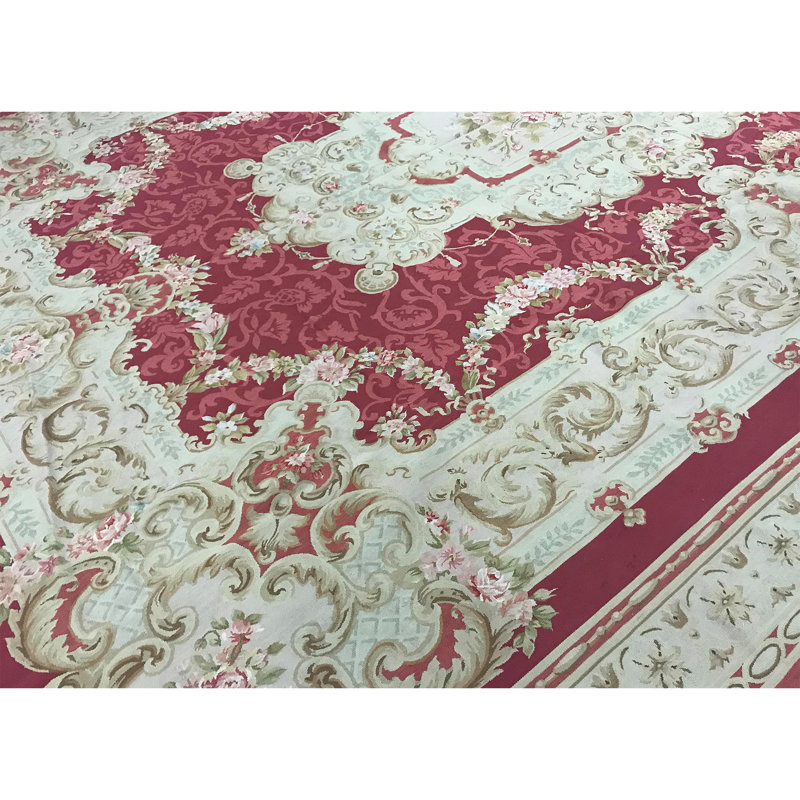 Hand-Knotted High-Quality Rose and Green Area Rug