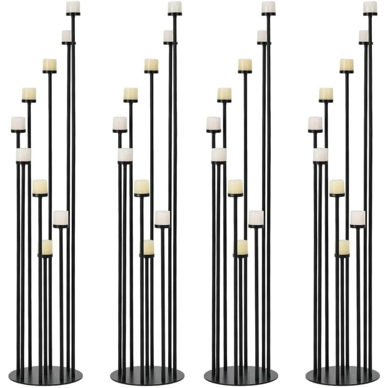 4Pcs Black 9 Arm Candelabra for Halloween Home Decor, Weddings, Dinner Parties Formal Events, 4, Black