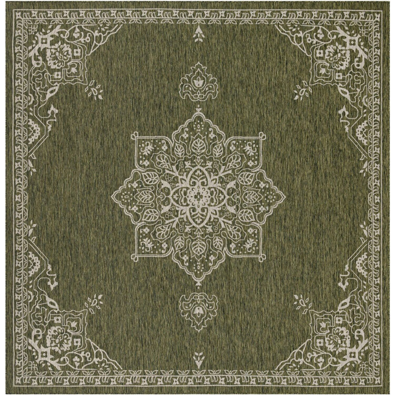 Tapis contemporain Tollefson couleur forêt, Carré 13 pi 1 po