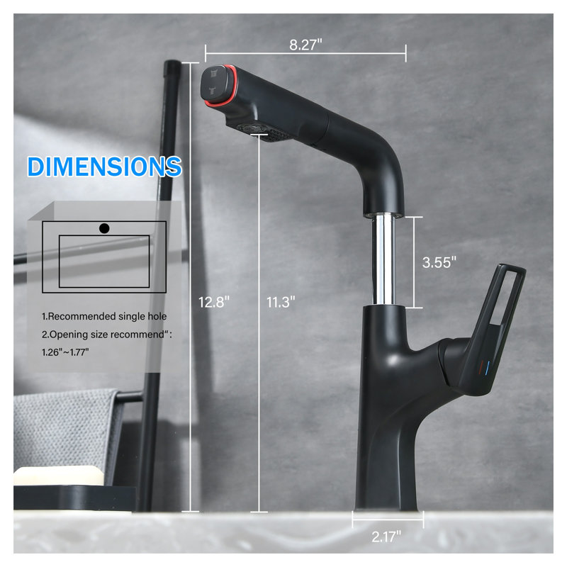 Matte Black Pull-Down Vessel Bathroom Faucet with Retractable Sprayer, Single Hole Deck-Mounted Sink Faucet