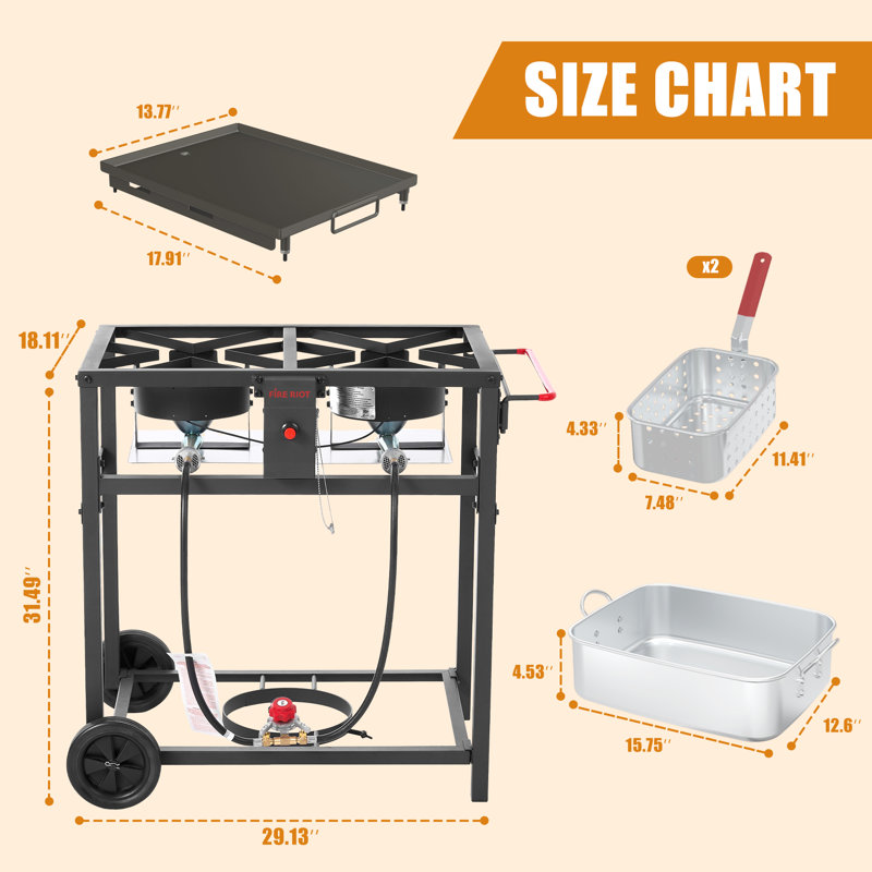 100,000 BTU Propane Deep Fryer and Griddle Combo Cooking Station, Heavy-Duty Double Burner Outdoor Stove with Wheels for Outdoor Cooking