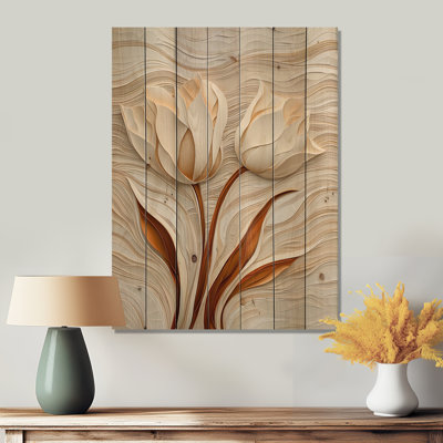 Dancing Serenade Of Tulip III - Tulips Wood Wall Decor On Natural Pine Wood