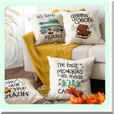 Campfire S'More Tree Pillow Covers - Set of 4, Cushion Case for Sofa Couch, Camper Trailer Decor - Gimme S'More Collection