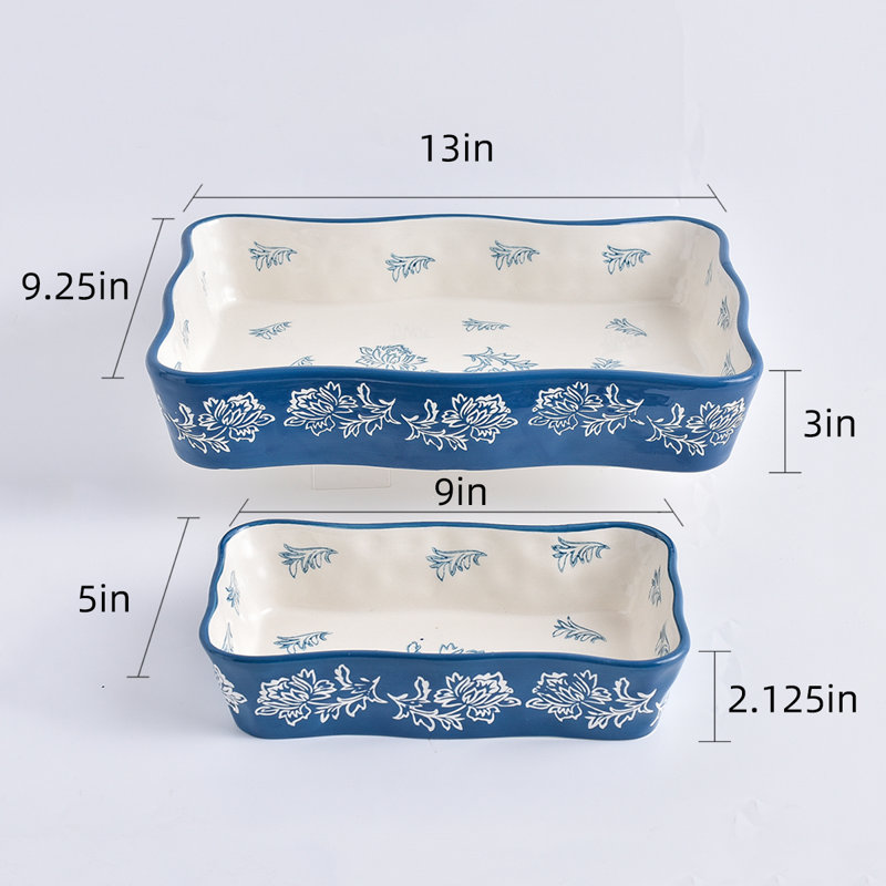 Wisenvoy Rectangle Stoneware Baker Bakeware, Blue