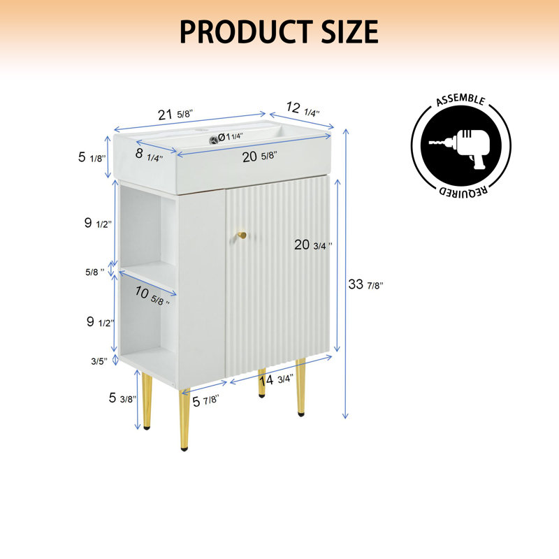 Meuble-lavabo simple 21,61 po avec plateau en céramique Anglee