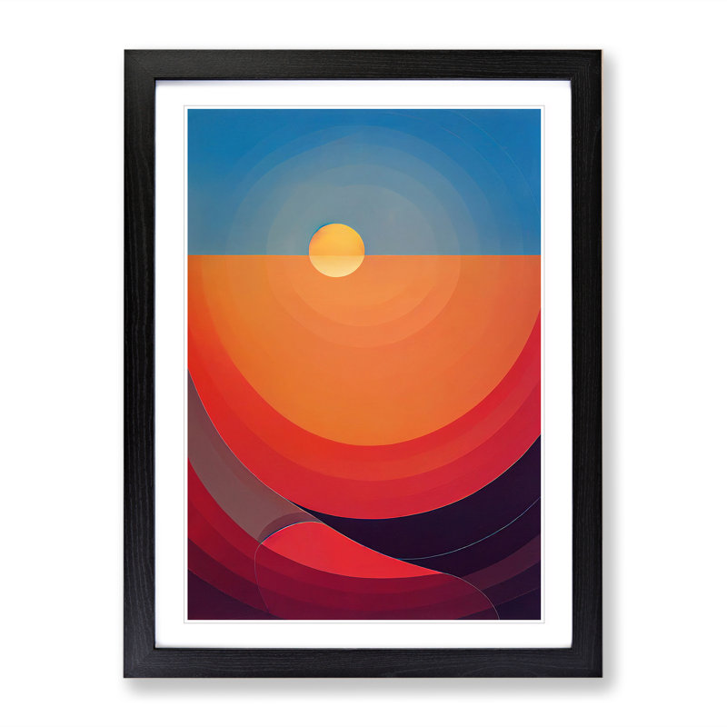 Enlightened Abstract Sunset - Single Picture Frame Print, 64cm H x 46cm W, Black