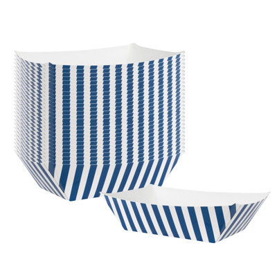 Restaurantware-Bio Tek 1/2 Pound Food Trays, 50 Disposable Paper Food Trays - Heavy-Duty, Greaseproof, Striped Paper Food Boats, For Snacks, Appetizers, Or Treats, Use At Parties Or Carnivals