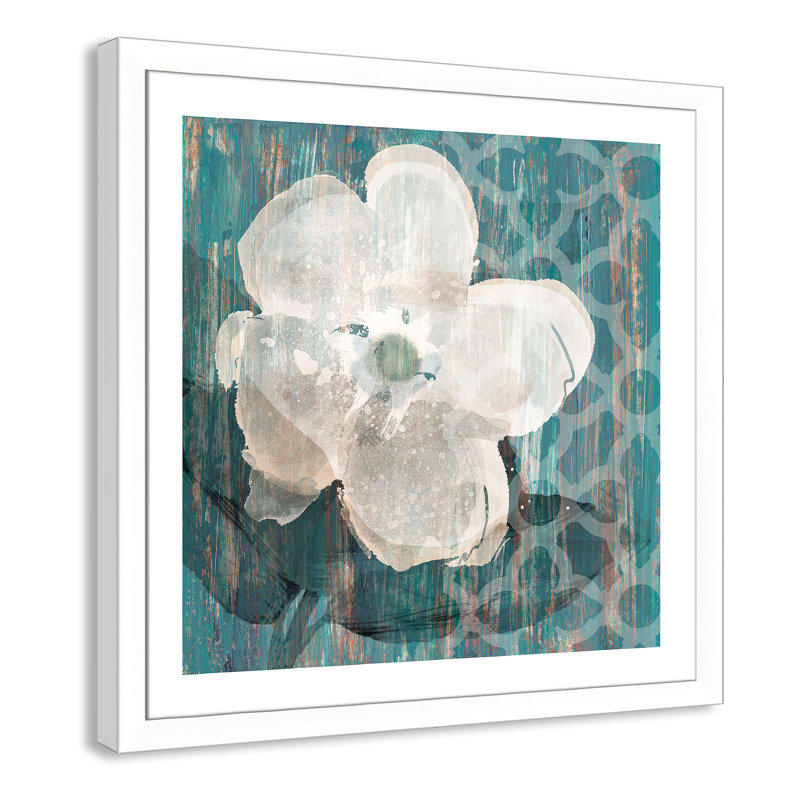 Crème de fleur - peinture encadrée, Cadre blanc, H 33,5 po x l 33,5 po x P 1,25 po