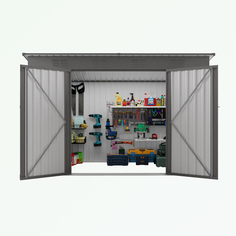 Remise de rangement extérieure avec toit incliné, 6 évents et 2 portes battantes