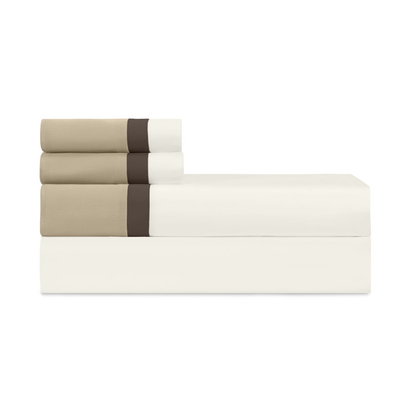 Borders Sateen Sheet Set, Ivory/Chocolate/Candlelight, Full