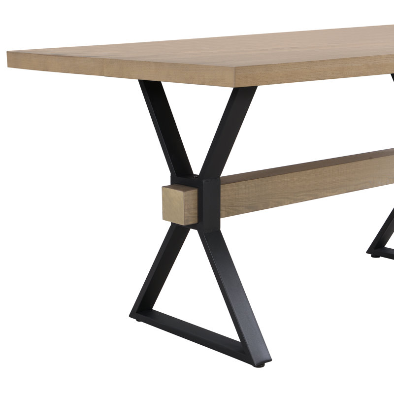 Shaun 63" Dining Table with X-Shaped Metal Legs, Light Ash