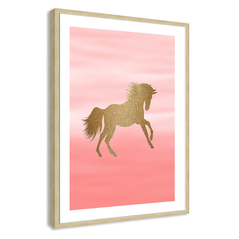 Art encadré ombré rose 1 ', H 34,5 po x l 24,5 po x P 1,18 po, Cadre boîte en grain de bois champagne
