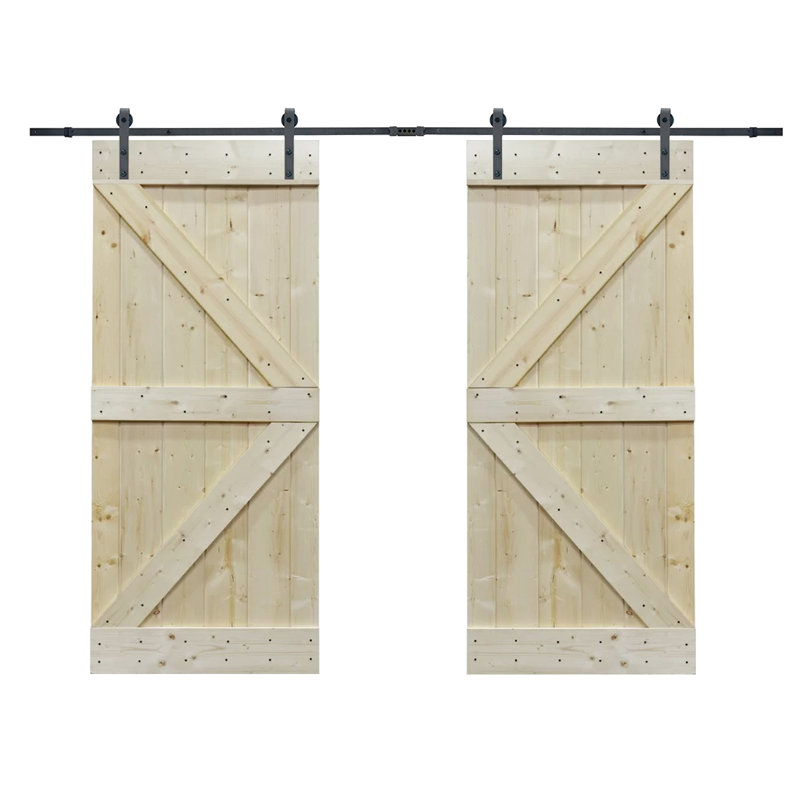 Panelled Wood Unfinished Knotty Barn Door with Installation Hardware Kit, 36" x 84", Unfinished