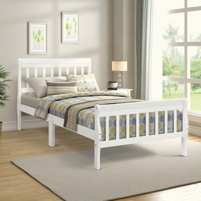 Lit plateforme en bois avec lit plateforme, Blanc