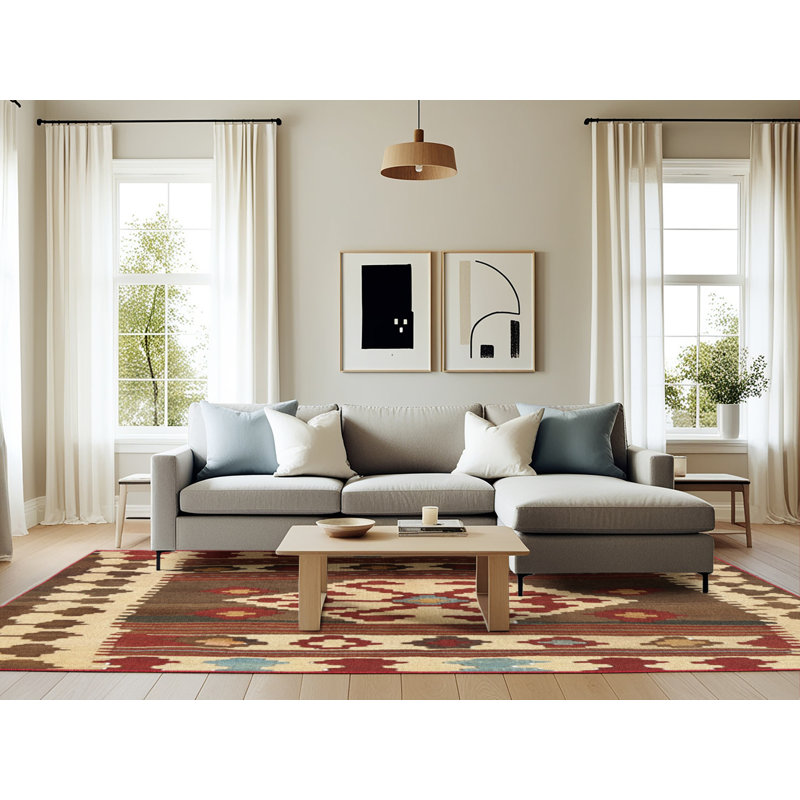 Tapis brun/vert de zone contemporaine, Rectangle 6 pi x 9 pi
