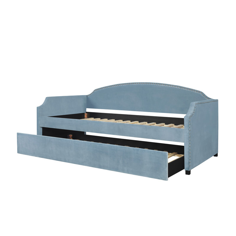 Yamna Upholstered Daybed with Trundle, Blue