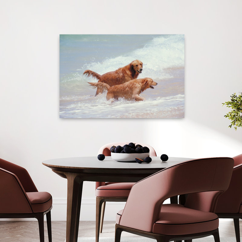Art contemporain de plage, plage, chien d'Hawaï, H 24 po x l 36 po