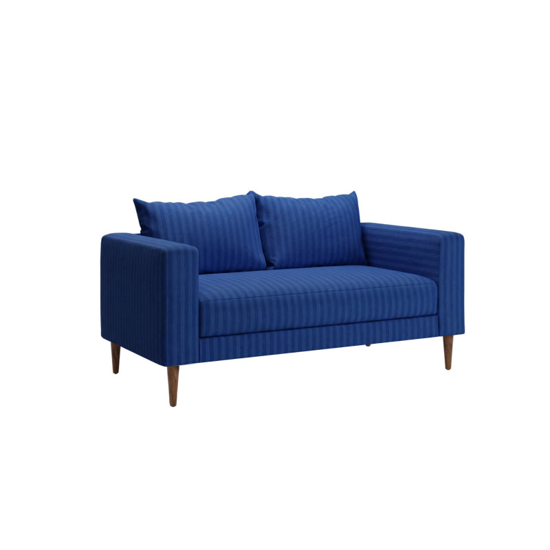 Essential Loveseat, Cobalt Striped Hemp Blend, Dark Brown