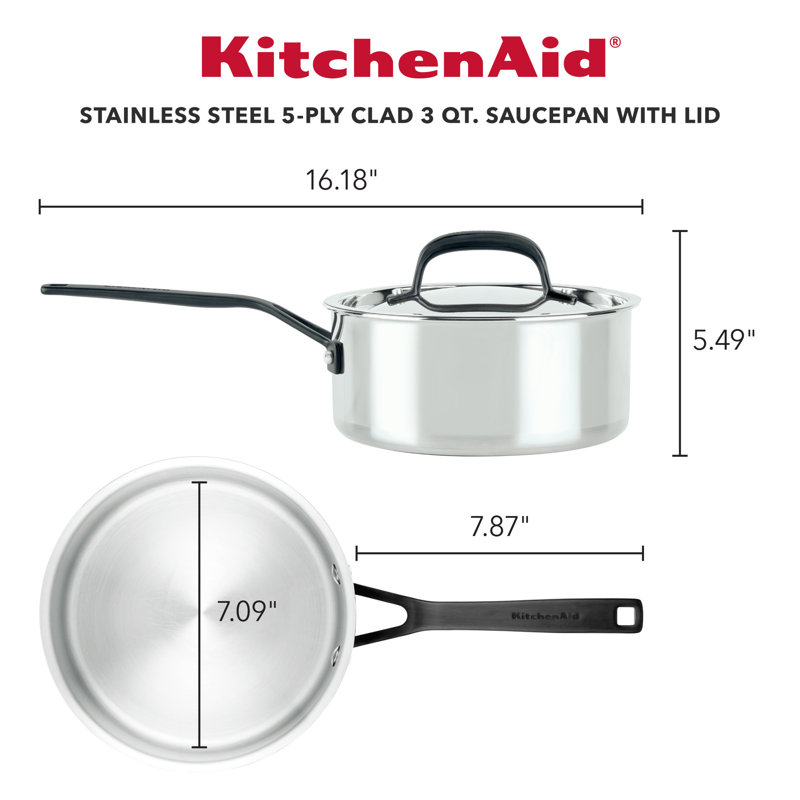 Kitchenaid 5-ply Clad Stainless Steel Saucepan With Lid, 3-quart, Polished Stainless Steel