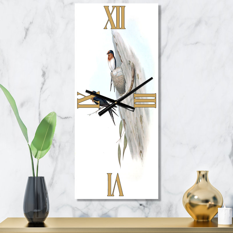 Illustration rétro d'un oiseau australien II - horloge murale traditionnelle, Petit