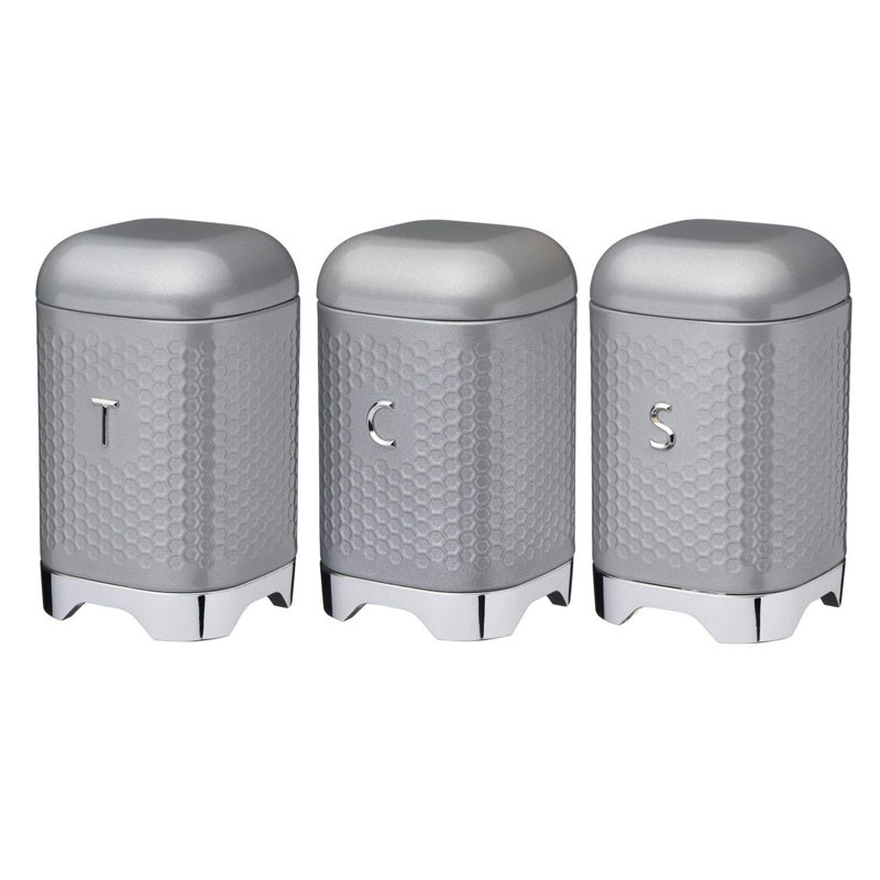 Lovello 4 Piece Kitchen Canister Set, Grey