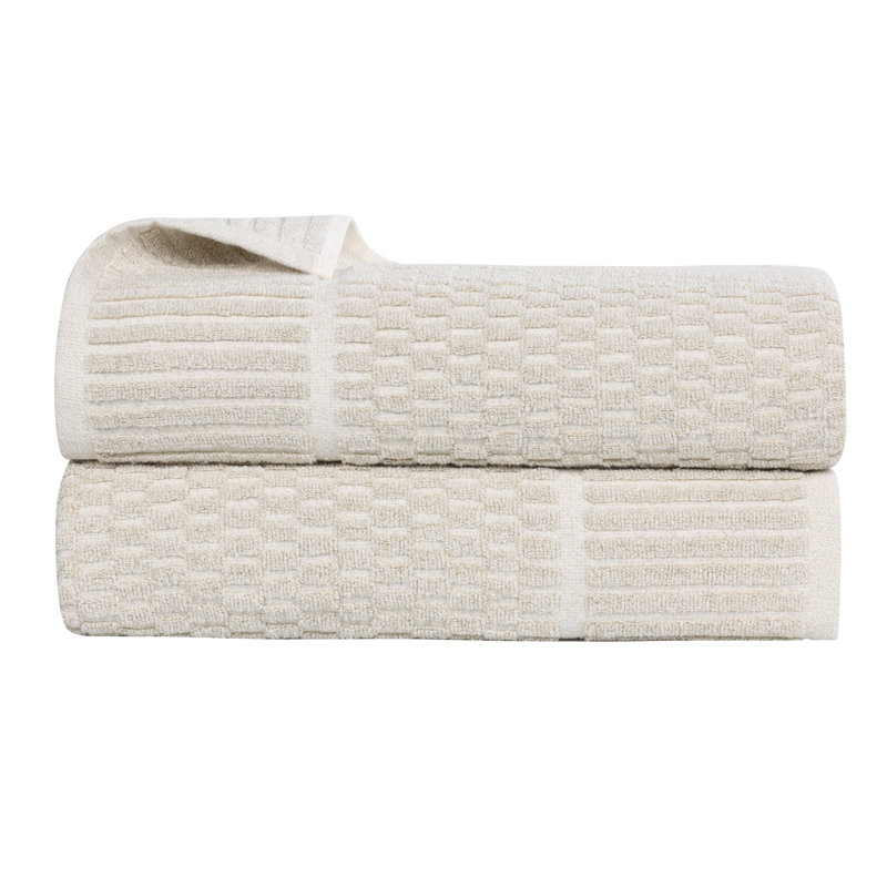 Blue Nile Mills Viscose Cotton Blend Bath Sheet Set - Checkered Texture - Quick-Dry, Fade-Resistant, Beige
