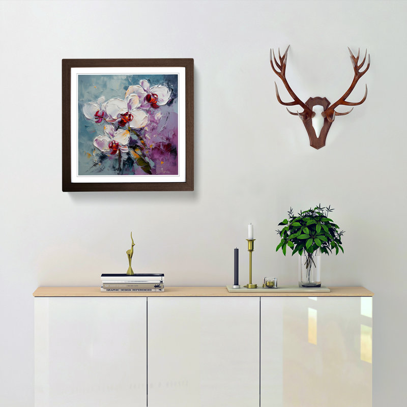 Orchid Flower Palette Knife Painting No.4 - Framed Print, Walnut